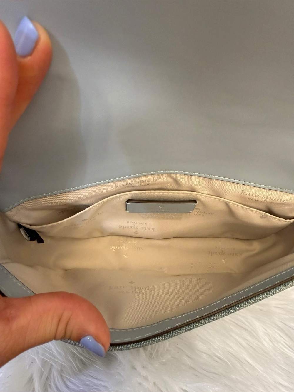 Kate Spade Krista Denim Chain Crossbody Bag Blue Silver NWOT - Picture 7 of 8